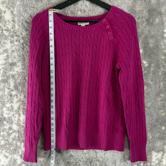 St Johns Bay Size M Cable Knit Sweater Purple Round Neck Long Sleeve - Picture 2 of 8